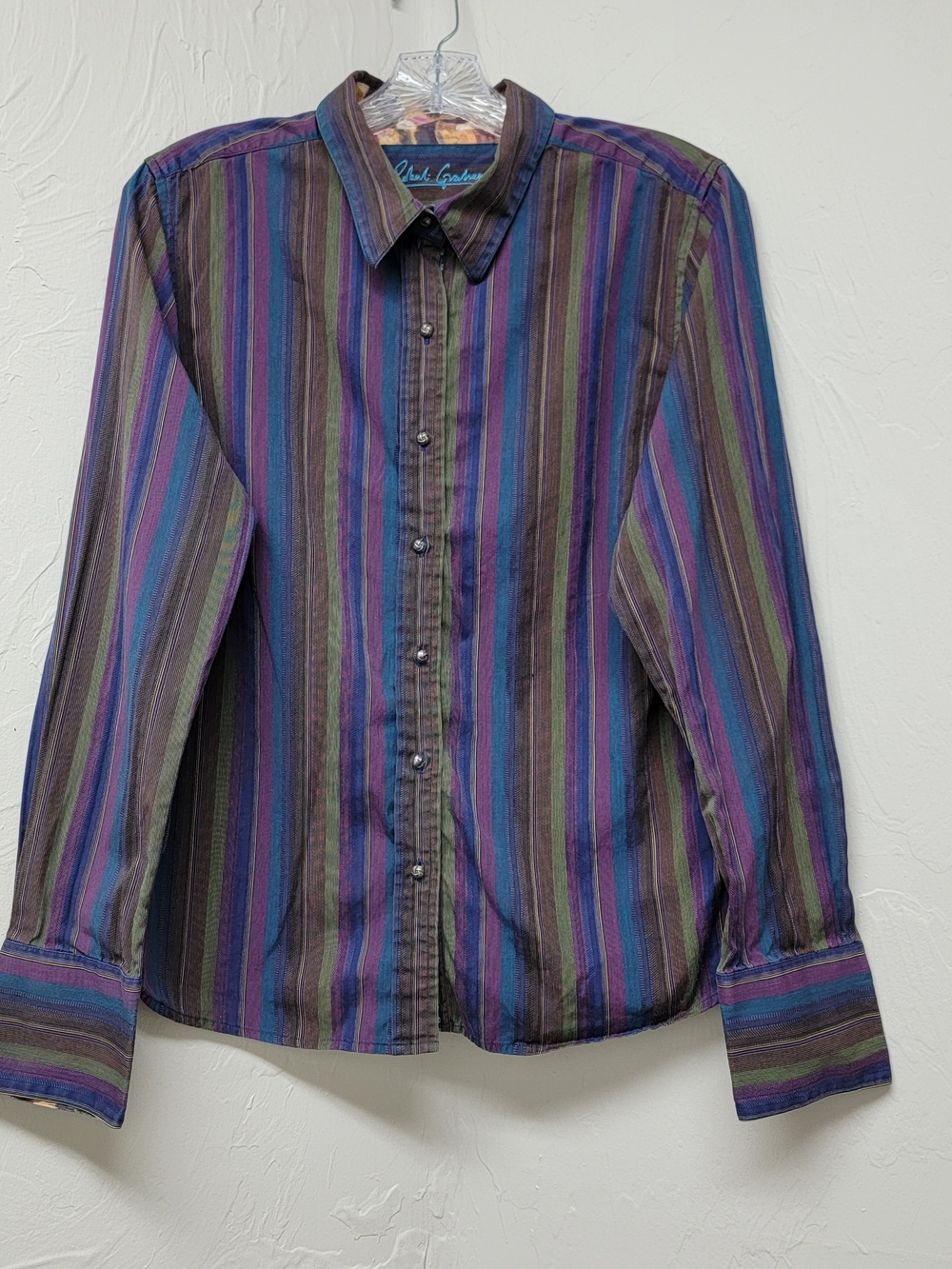 Robert Graham Youth Boys Blue Purple Stripe Button Up Shirt Long Sleeve Retro 14